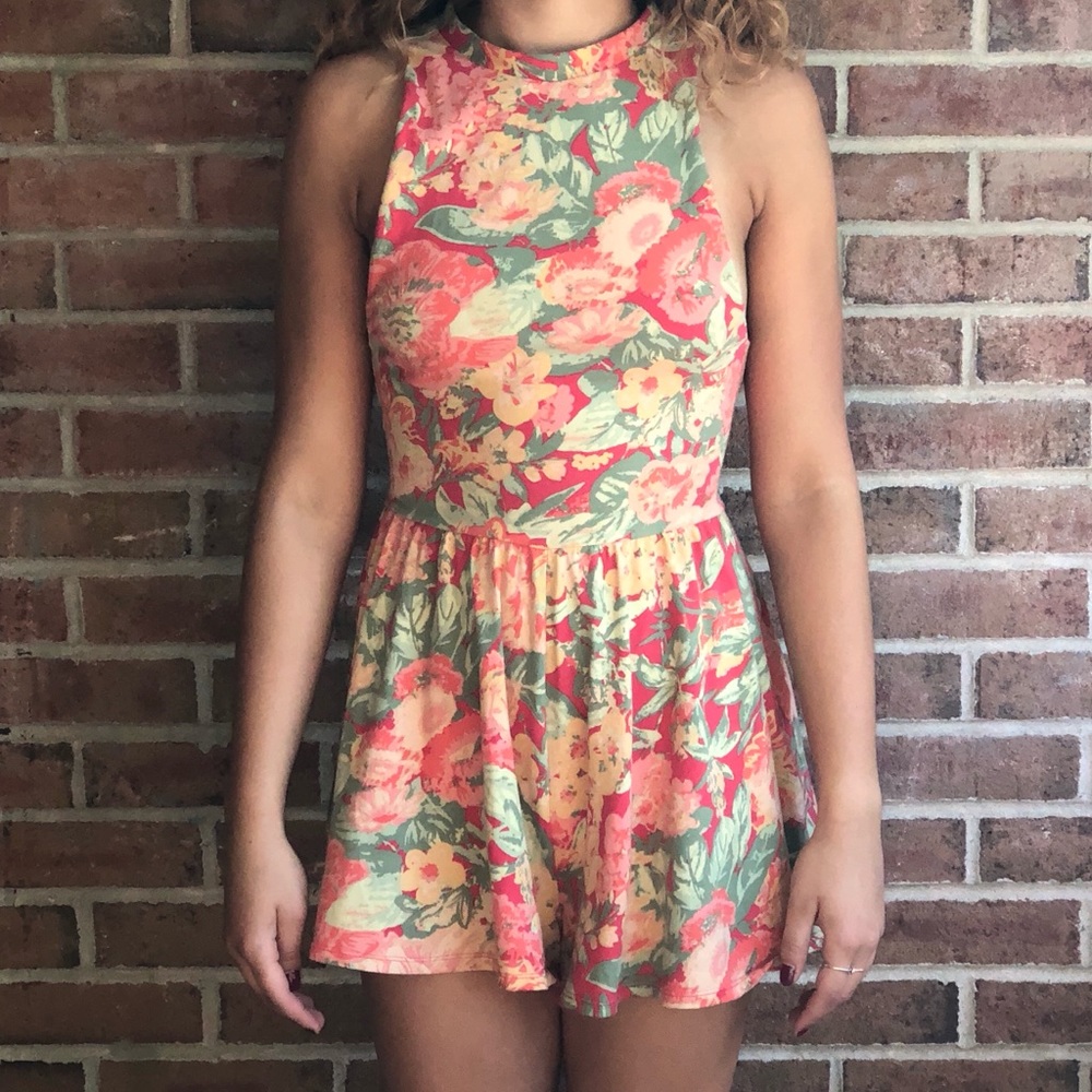 Pink floral romper